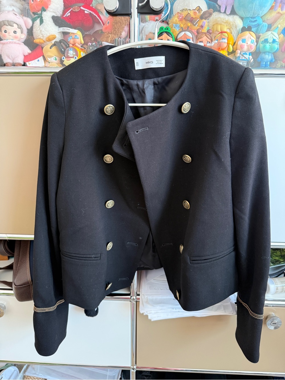 Mango Black Double-Breasted Military Blazer with Gold Buttons